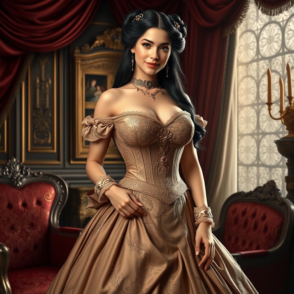 A luxurious portrait of Anna, a 19-year-old voluptuous female royal from a Victorian fantasy era, exuding elegance and charm