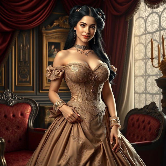 A luxurious portrait of Anna, a 19-year-old voluptuous female royal from a Victorian fantasy era, exuding elegance and charm