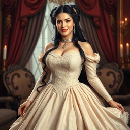 A luxurious portrait of Anna, a 19-year-old voluptuous female royal from a Victorian fantasy era, exuding elegance and charm