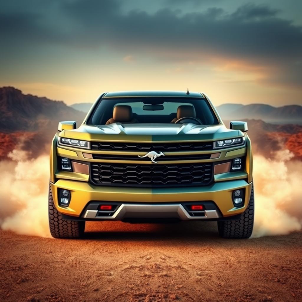 A light truck inspired by the sleek and muscular design of the Camaro, featuring a powerful V8 engine and 4x4 capability
