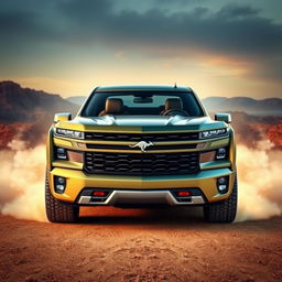 A light truck inspired by the sleek and muscular design of the Camaro, featuring a powerful V8 engine and 4x4 capability