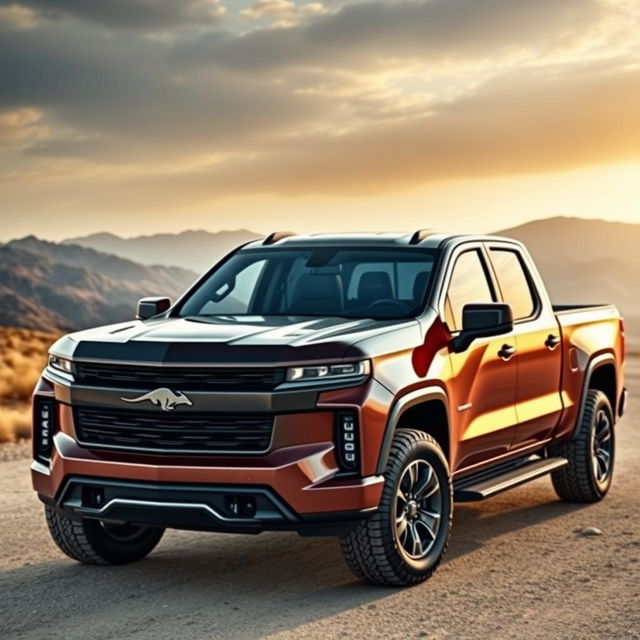 A light truck inspired by the sleek and muscular design of the Camaro, featuring a powerful V8 engine and 4x4 capability