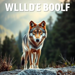 A stunning, raw photograph of a majestic wolf standing proudly in a natural landscape, showcasing its beautiful fur and intense gaze