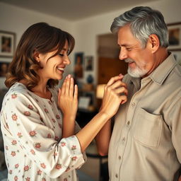 A heartwarming scene of a 30-year-old woman gently kissing her father's hands, showcasing a moment of deep affection and respect