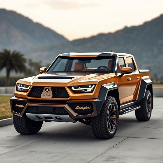 A luxurious light truck inspired by Lamborghini design, featuring a powerful V8 engine and 4x4 capability