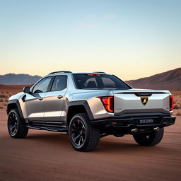 A stunning light truck inspired by Lamborghini's iconic design, featuring a powerful V8 engine and capable 4x4 drivetrain