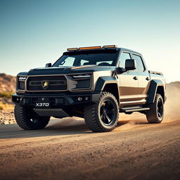 A stunning light truck inspired by Lamborghini's iconic design, featuring a powerful V8 engine and capable 4x4 drivetrain