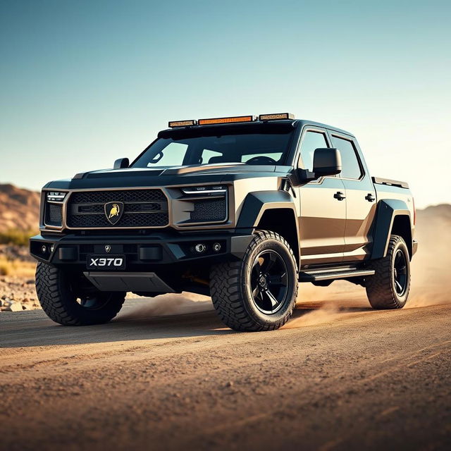 A stunning light truck inspired by Lamborghini's iconic design, featuring a powerful V8 engine and capable 4x4 drivetrain