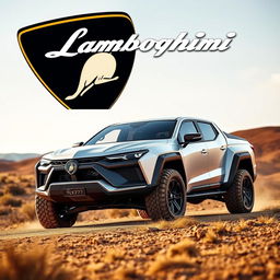 A stunning light truck inspired by Lamborghini's iconic design, featuring a powerful V8 engine and capable 4x4 drivetrain