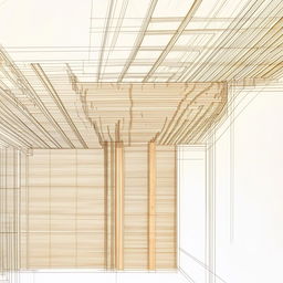 Detailed drawing of wooden partition wall construction, highlighting the intricate layout and woodcraft