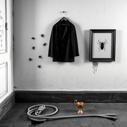 A minimalistic black and white composition featuring the wall of an old house, showcasing its aged textures and patterns
