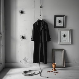 A minimalistic black and white composition featuring the wall of an old house, showcasing its aged textures and patterns