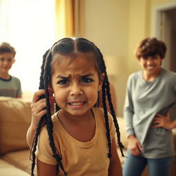 In a brightly lit room with warm afternoon light, an intense emotional scene unfolds