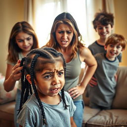 In a brightly lit room with warm afternoon light, an intense emotional scene unfolds