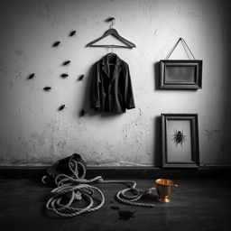 A minimalistic black and white scene capturing the wall of an old house with its textured, weathered surface