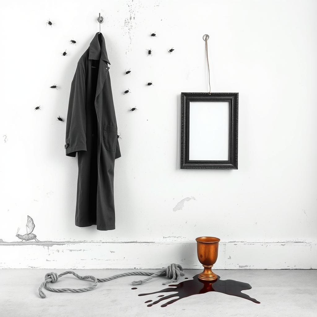 A minimalistic black and white scene depicting the wall of an old house, characterized by its weathered texture and peeling paint