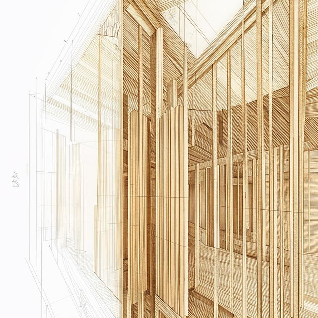 Detailed drawing of wooden partition wall construction, highlighting the intricate layout and woodcraft