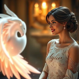 A beautiful woman engaged in a conversation with a stunning angel