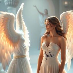 A beautiful woman engaged in a conversation with a stunning angel