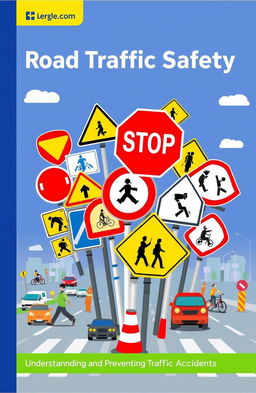 A vivid and informative English coursebook cover design focused on 'Road Traffic Safety'