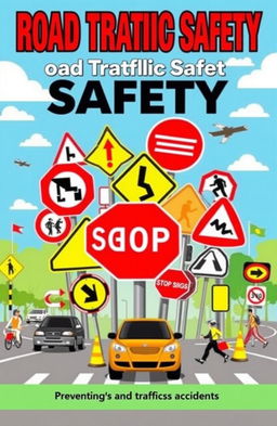 A vivid and informative English coursebook cover design focused on 'Road Traffic Safety'