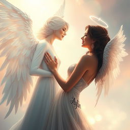 A beautiful woman engaging in a conversation with a stunning angel