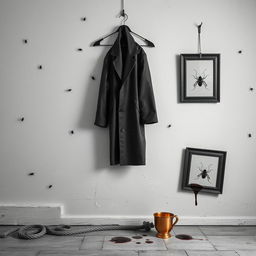 A minimalistic black and white scene depicting the wall of an old house, characterized by its weathered and textured appearance