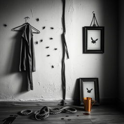 A minimalistic black and white scene depicting the wall of an old house, characterized by its weathered and textured appearance