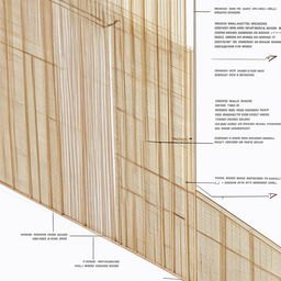 Detailed drawing of wooden partition wall construction with clear indications of dimensions, showcasing the intricacy of the layout and woodcraft