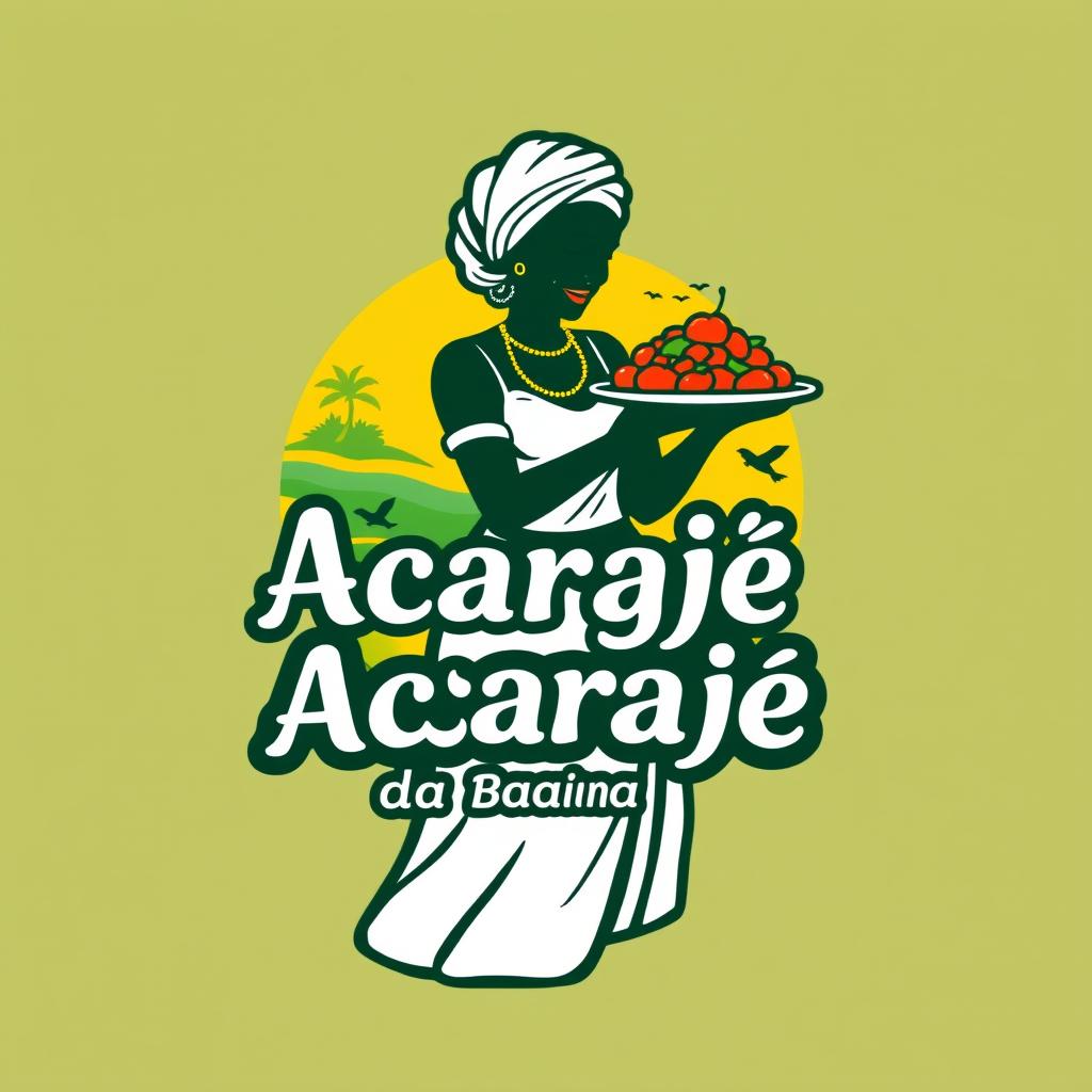 A vibrant and colorful logo design for 'Acarajé da Baiana', featuring elements of traditional Brazilian culture