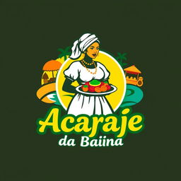 A vibrant and colorful logo design for 'Acarajé da Baiana', featuring elements of traditional Brazilian culture