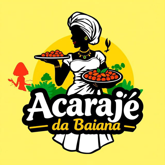 A vibrant and colorful logo design for 'Acarajé da Baiana', featuring elements of traditional Brazilian culture