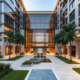 A contemporary commercial-residential complex blending modern and classic architecture