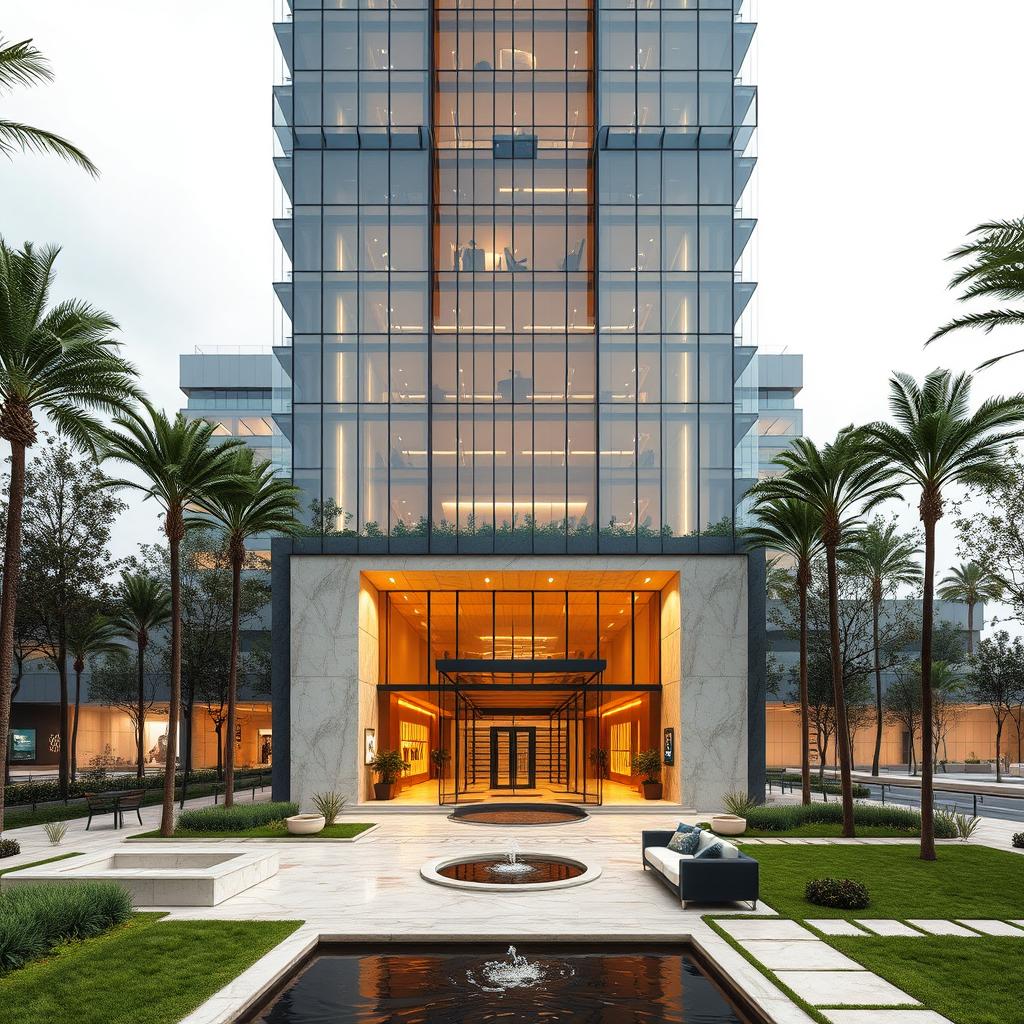 A luxurious mixed-use commercial and residential complex designed in a harmonious blend of modern and classical architecture