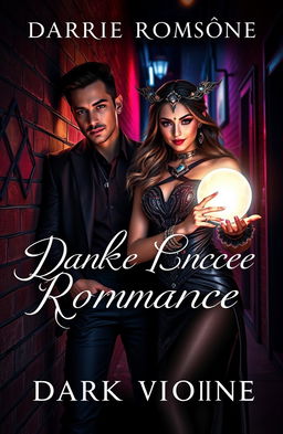 A captivating book cover featuring a dark romance theme with a sharp-dressed mafia boy, exuding danger and charisma, leaning nonchalantly against a brick wall in an urban alley