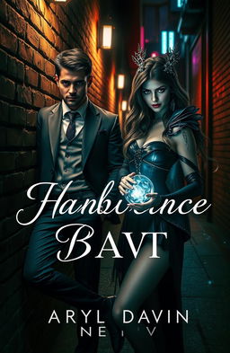 A captivating book cover featuring a dark romance theme with a sharp-dressed mafia boy, exuding danger and charisma, leaning nonchalantly against a brick wall in an urban alley
