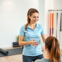 A professional female physiotherapist in a modern clinic setting, focused on treating a patient with a meridian therapy technique