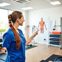 A confident female physiotherapist demonstrating her skills in a bright and modern clinic