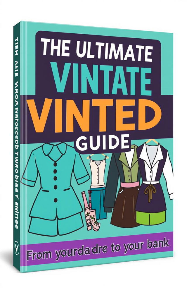 A visually striking and appealing cover for a course/book titled "THE ULTIMATE VINTED GUIDE" that showcases the journey to becoming a profitable Vinted seller