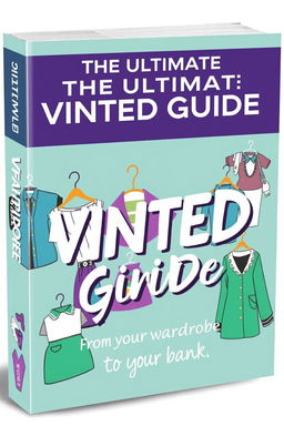 A visually striking and appealing cover for a course/book titled "THE ULTIMATE VINTED GUIDE" that showcases the journey to becoming a profitable Vinted seller
