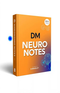 A 3D book cover design for 'DM NEURO NOTES' based on the 8th edition by Bradley