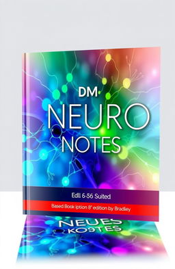 A 3D book cover design for 'DM NEURO NOTES' based on the 8th edition by Bradley