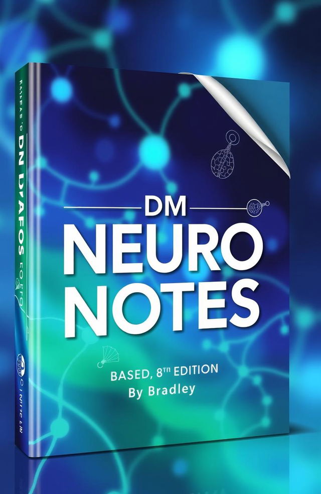 A 3D book cover design for 'DM NEURO NOTES' based on the 8th edition by Bradley