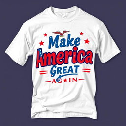 A trendy, eye-catching white t-shirt design displaying bold, colorful graphics that emphasize support for Donald Trump