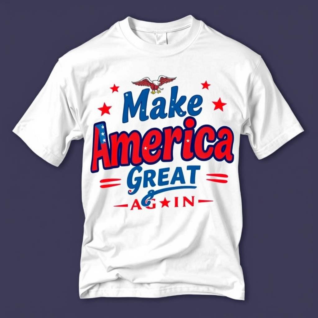 A trendy, eye-catching white t-shirt design displaying bold, colorful graphics that emphasize support for Donald Trump