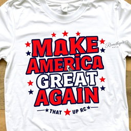 A trendy, eye-catching white t-shirt design displaying bold, colorful graphics that emphasize support for Donald Trump