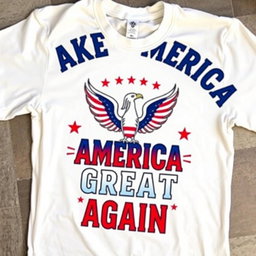 A trendy, eye-catching white t-shirt design displaying bold, colorful graphics that emphasize support for Donald Trump
