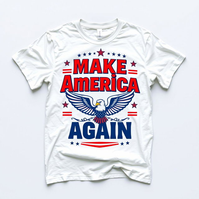 A trendy, eye-catching white t-shirt design displaying bold, colorful graphics that emphasize support for Donald Trump