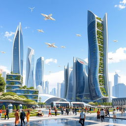 A futuristic cityscape of Tehran, 50 years into the future