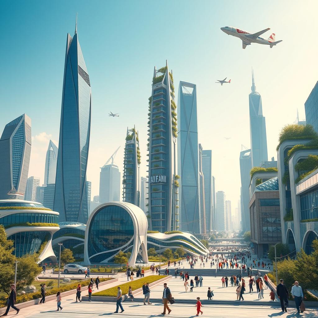 A futuristic cityscape of Tehran, 50 years into the future